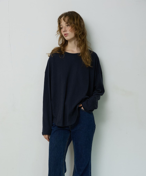 Boat Neck Loose Tee Navy