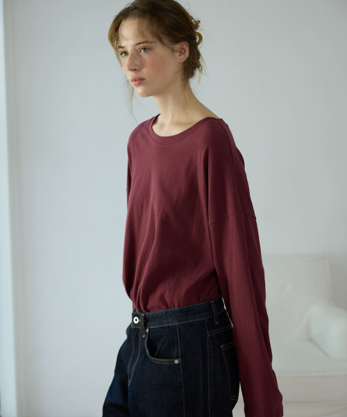 Boat Neck Loose Tee Wine