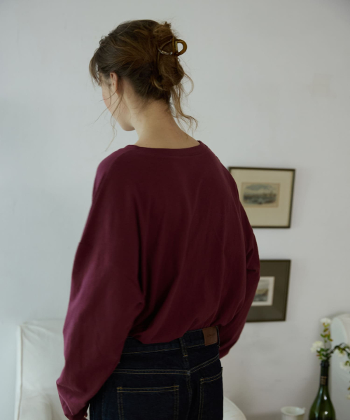 Boat Neck Loose Tee Wine