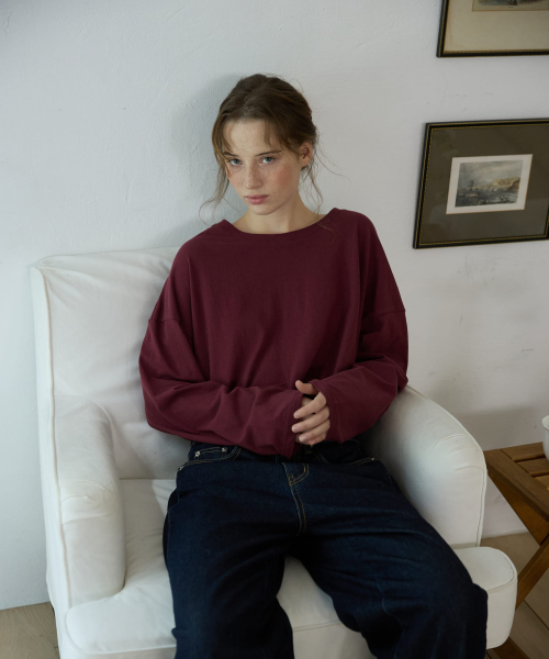Boat Neck Loose Tee Wine