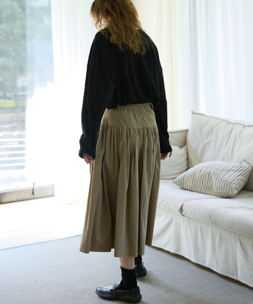 Godet Flare Long Skirt Khaki