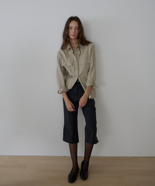 Side Button Capri Pants (Stripe)