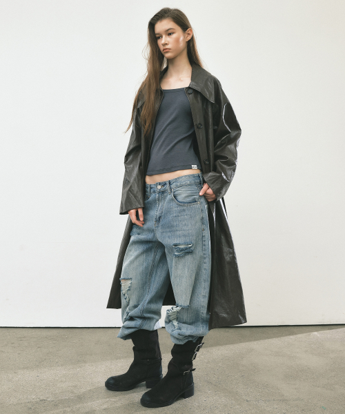 LEATHER BELTED LONG COAT_BROWN