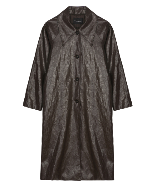 LEATHER BELTED LONG COAT_BROWN