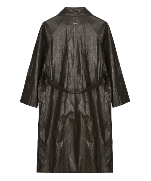 LEATHER BELTED LONG COAT_BROWN