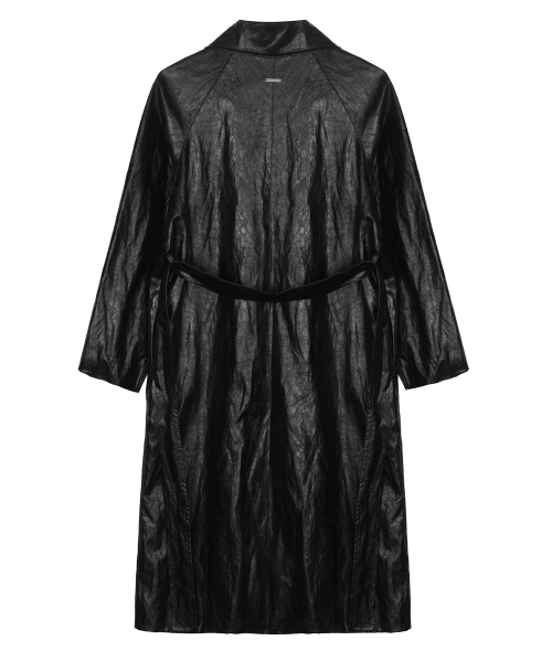 LEATHER BELTED LONG COAT_BLACK