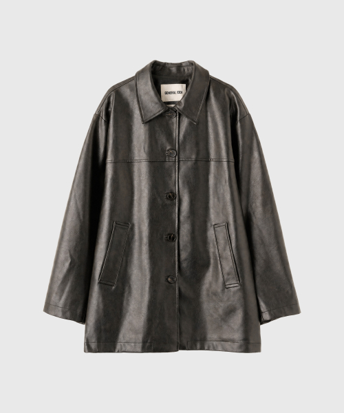 woman loose fit fake leather half jacket [dark brown]