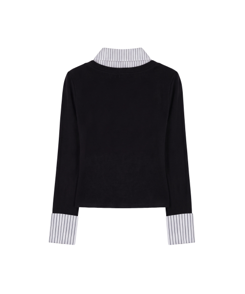 클로딘 카라 레이어드 니트 셔츠_블랙 Claudine Collar Layered Knit Shirt_Black
