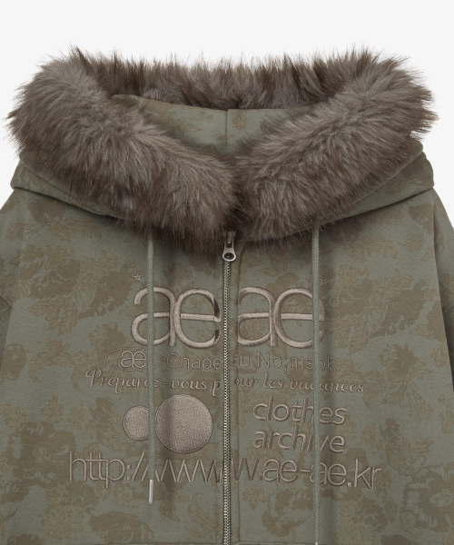WEB LOGO FUR HOOD ZIP UP [KHAKI]