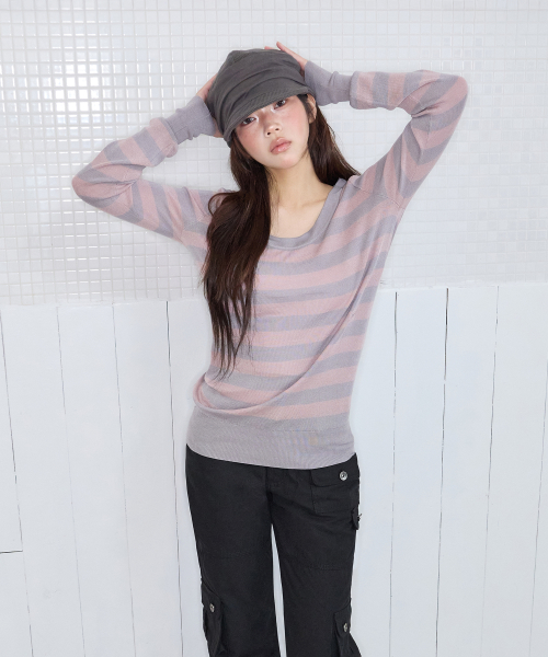 MELT STRIPE KNIT PINK GREY