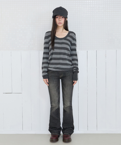 MELT STRIPE KNIT MELANGE GREY
