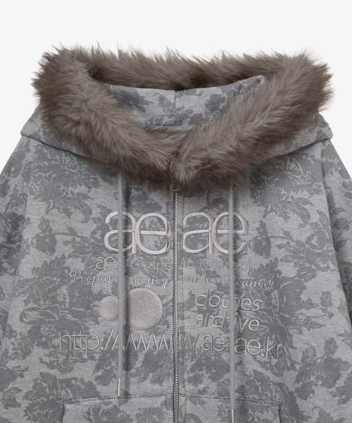 WEB LOGO FUR HOOD ZIP UP [GREY]