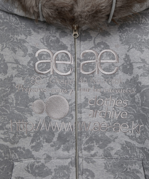 WEB LOGO FUR HOOD ZIP UP [GREY]