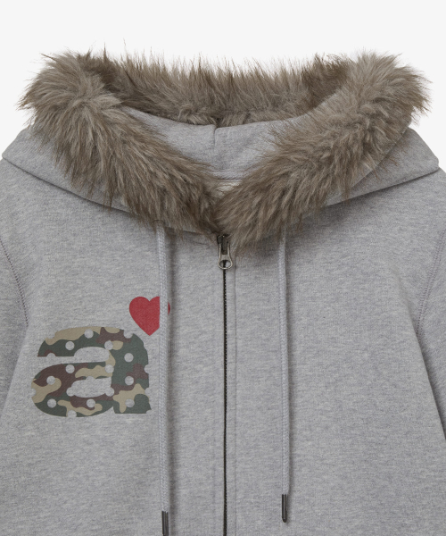 FUR DOT SMALL LETTER HOOD ZIP UP [MELANGE GREY]