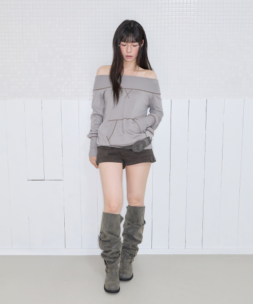 POCKET STITCH OFF-SHOULDER OPS GREIGE