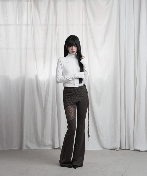 See Through Lace Lap Bootcut Pants (Charcoal)