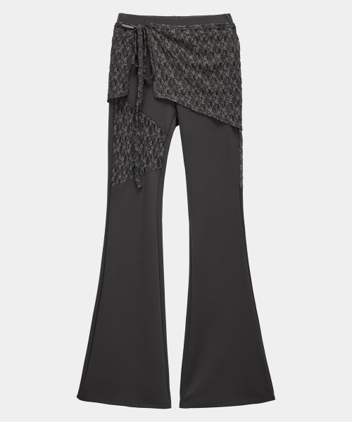 See Through Lace Lap Bootcut Pants (Charcoal)