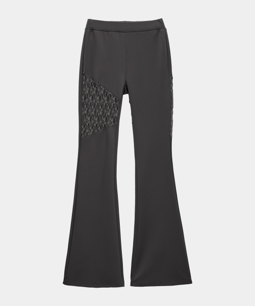 See Through Lace Lap Bootcut Pants (Charcoal)