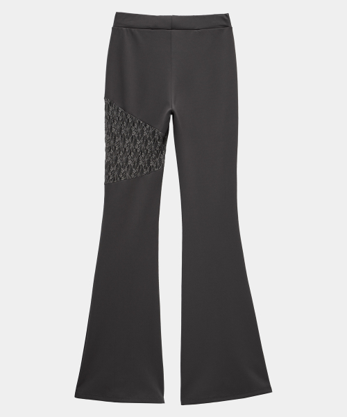See Through Lace Lap Bootcut Pants (Charcoal)