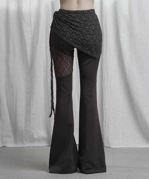 See Through Lace Lap Bootcut Pants (Charcoal)