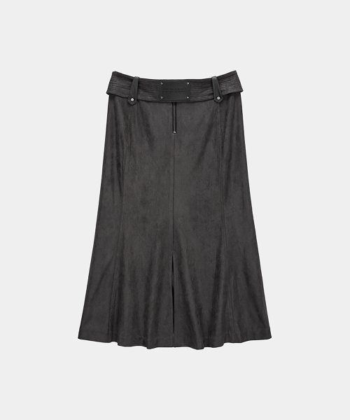Suede Belt Low Rise Long Skirt (Charcoal)