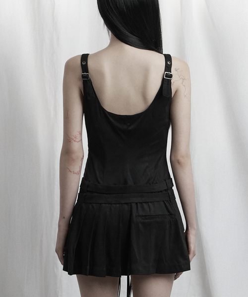 Cargo Belt Pocket Pleated Mini One-Piece (Black)