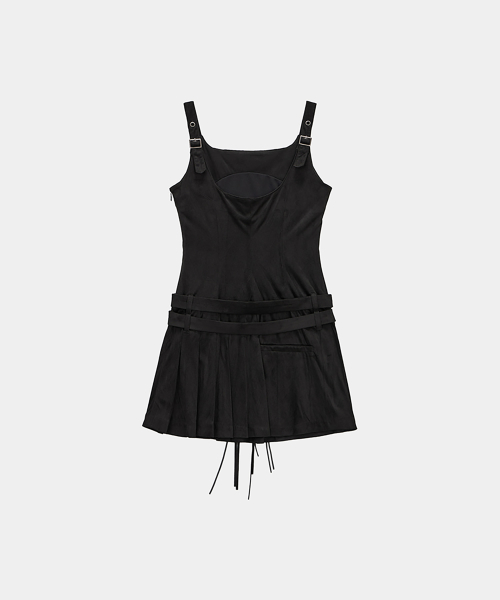 Cargo Belt Pocket Pleated Mini One-Piece (Black)