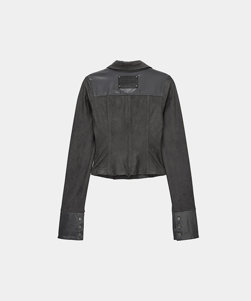 Drape Suede Shirring Blouse (Charcoal)