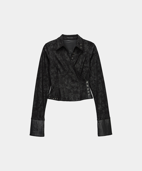 Drape Suede Shirring Blouse (Black)