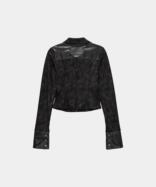 Drape Suede Shirring Blouse (Black)