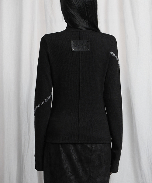 Contrast Stitch Zip-Up Long Sleeve (Black)