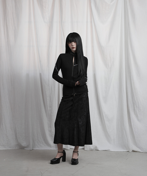 Contrast Stitch Zip-Up Long Sleeve (Black)