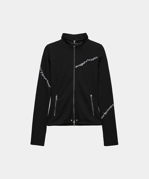 Contrast Stitch Zip-Up Long Sleeve (Black)