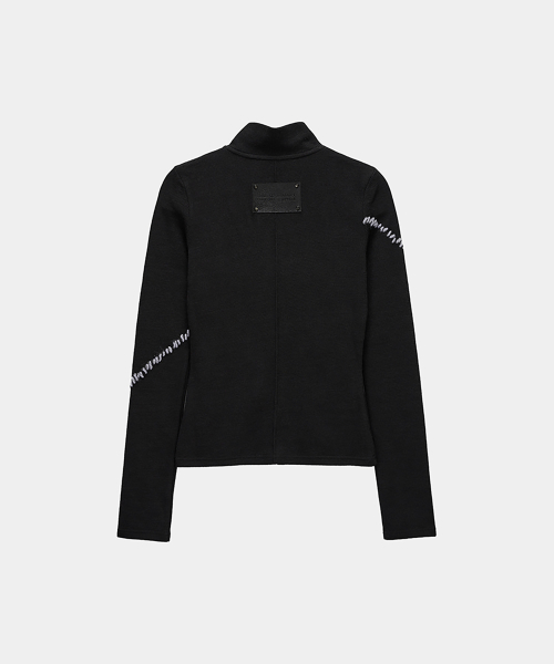 Contrast Stitch Zip-Up Long Sleeve (Black)