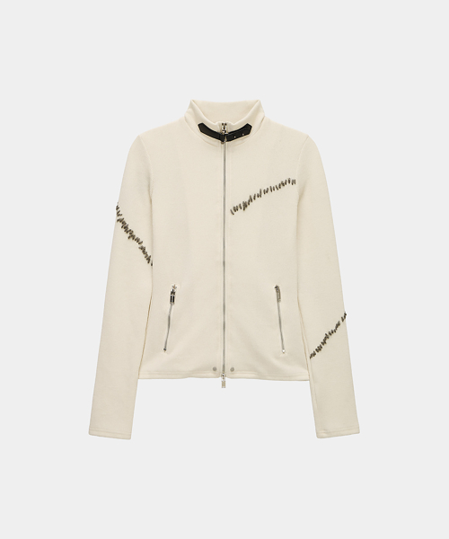Contrast Stitch Zip-Up Long Sleeve (Ivory)