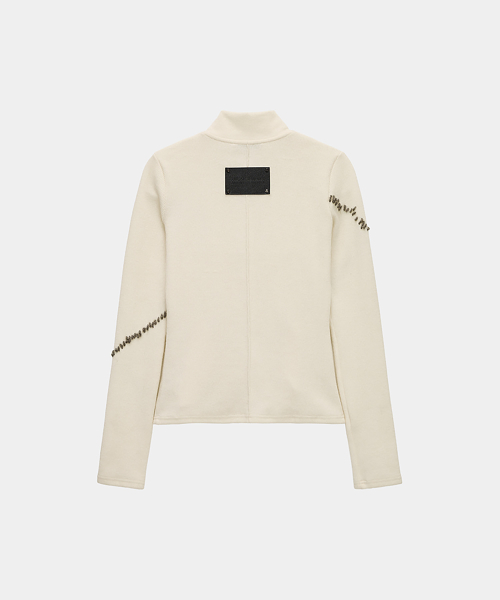 Contrast Stitch Zip-Up Long Sleeve (Ivory)