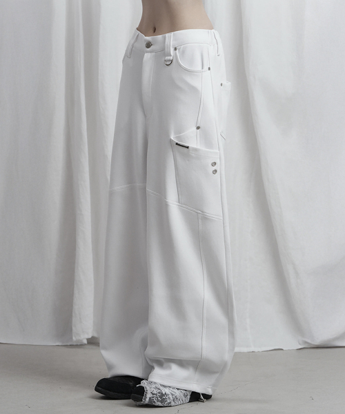 Panel Pocket Wide Training Pants (White)