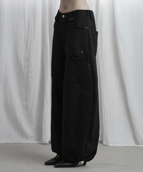 Panel Pocket Wide Training Pants (Black)