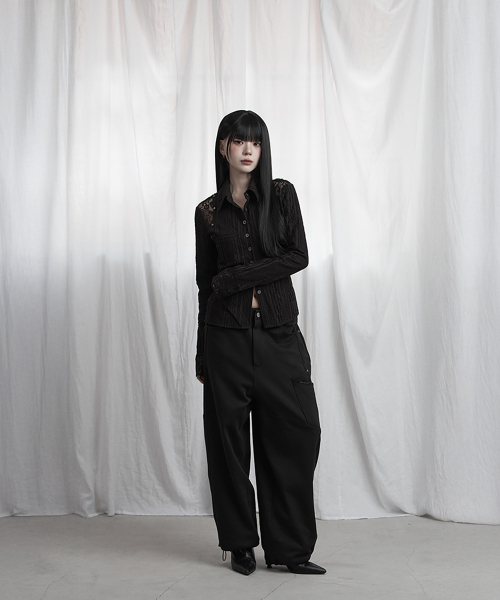 Panel Pocket Wide Training Pants (Black)