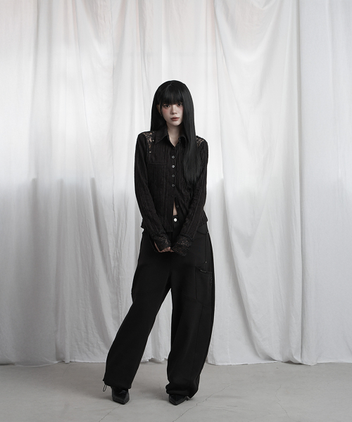 Panel Pocket Wide Training Pants (Black)
