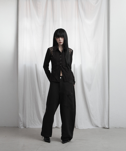 Panel Pocket Wide Training Pants (Black)