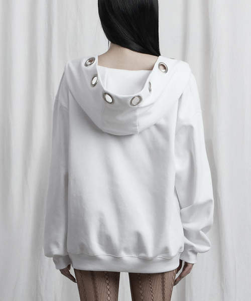 Off Shoulder Hood Layer Sweatshirt (White)