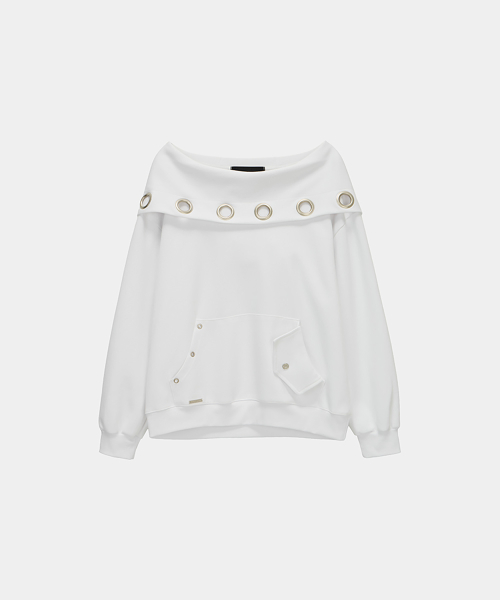 Off Shoulder Hood Layer Sweatshirt (White)