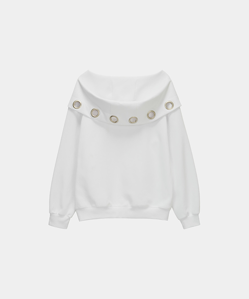 Off Shoulder Hood Layer Sweatshirt (White)