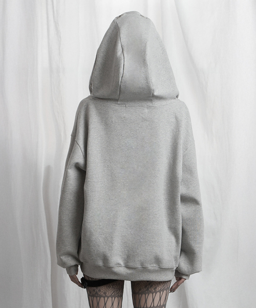 Off Shoulder Hood Layer Sweatshirt (Gray)