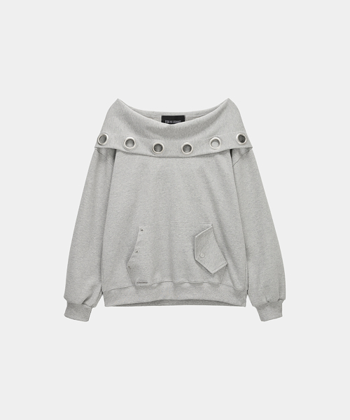 Off Shoulder Hood Layer Sweatshirt (Gray)