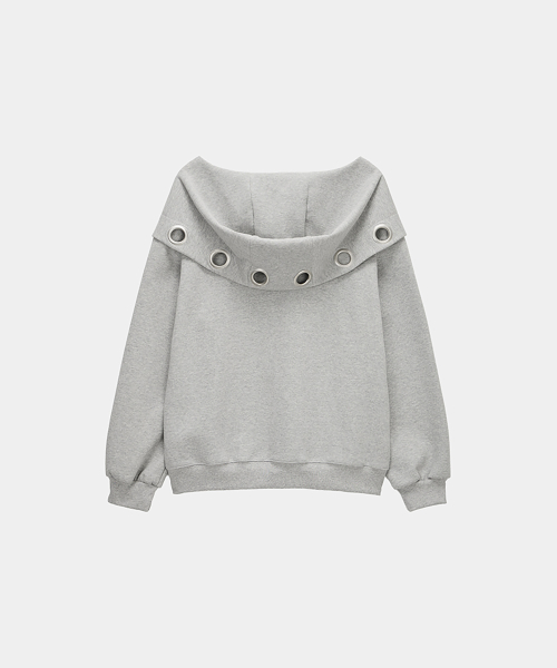 Off Shoulder Hood Layer Sweatshirt (Gray)