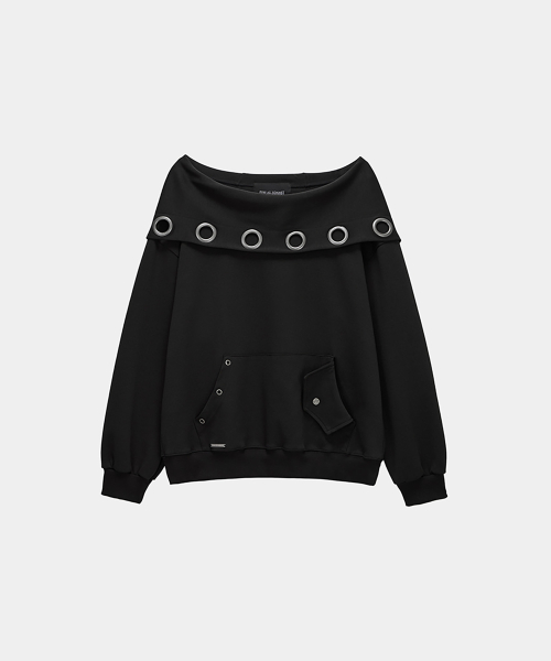 Off Shoulder Hood Layer Sweatshirt (Black)