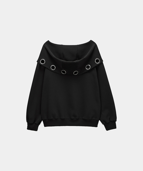 Off Shoulder Hood Layer Sweatshirt (Black)