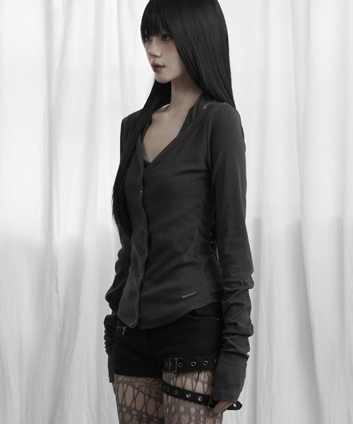 Halter Neck Slim Cardigan (Charcoal)